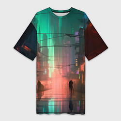 Женская длинная футболка Кибер город будущего