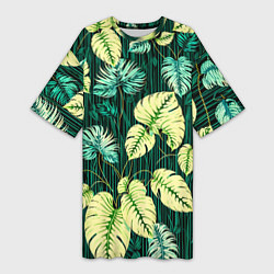 Женская длинная футболка Листья узор тропический