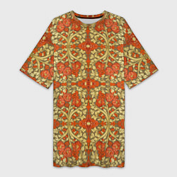 Женская длинная футболка Красно-золотой средневековый узор