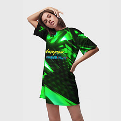 Футболка женская длинная Cyberpunk 2077 phantom liberty neon green, цвет: 3D-принт — фото 2