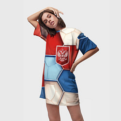 Футболка женская длинная Объемные плиты и герб России, цвет: 3D-принт — фото 2