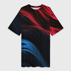 Футболка женская длинная Blue red black, цвет: 3D-принт