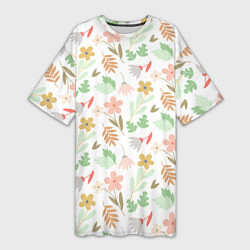 Женская длинная футболка Листики цветочки