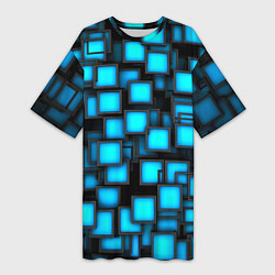 Женская длинная футболка Геометрия - синие квадраты