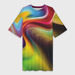 Футболка женская длинная Rainbow waves, цвет: 3D-принт