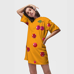 Футболка женская длинная Ягоды и лимон, оранжевый фон, цвет: 3D-принт — фото 2