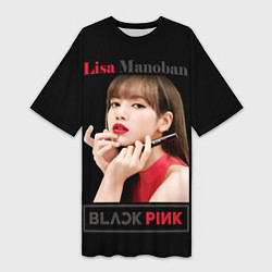 Футболка женская длинная Blackpink Lisa paints lips, цвет: 3D-принт