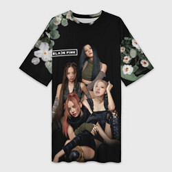 Женская длинная футболка Blackpink flowers