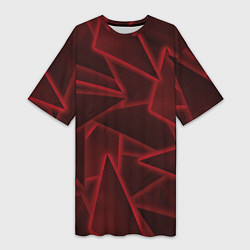 Футболка женская длинная Красные треугольники, неон, цвет: 3D-принт