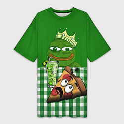 Футболка женская длинная Pepe King with pizza, цвет: 3D-принт