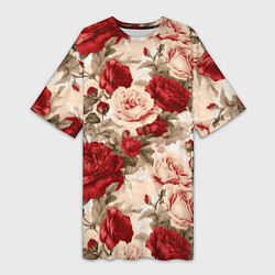 Женская длинная футболка Розы паттерн