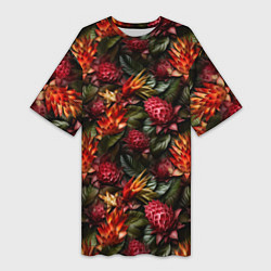 Женская длинная футболка Тропические цветы