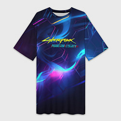 Женская длинная футболка Cyberpunk phantom logo neon
