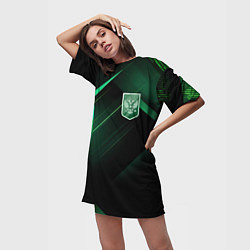 Футболка женская длинная Герб РФ зеленый черный фон, цвет: 3D-принт — фото 2