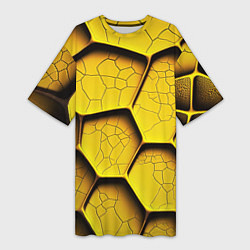Женская длинная футболка Желтые шестиугольники с трещинами - объемная текст