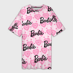 Женская длинная футболка Логотип Барби и розовое кружево