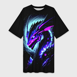 Женская длинная футболка Морда дракона - неоновое свечение
