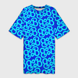 Женская длинная футболка Логотип Барби - синий паттерн