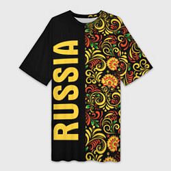 Футболка женская длинная Russia хохлома, цвет: 3D-принт