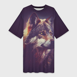 Женская длинная футболка Задумчивый волк