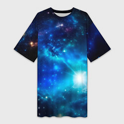 Женская длинная футболка Звёздный космос чёрно-синий