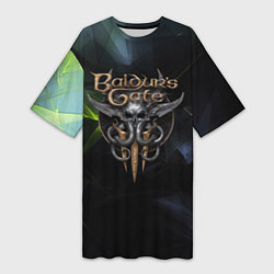 Женская длинная футболка Baldurs Gate 3 logo dark green