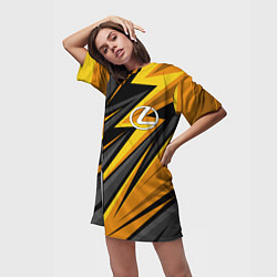 Футболка женская длинная Лексус - желтая спортивная абстракция, цвет: 3D-принт — фото 2