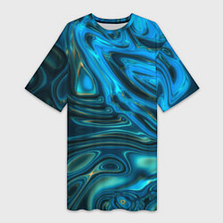 Женская длинная футболка Абстракция плазма сине-голубой