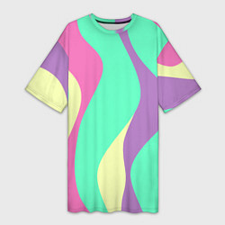 Женская длинная футболка Полосатая цветная абстракция