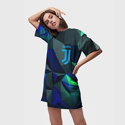 Футболка женская длинная Juventus blue abstract logo, цвет: 3D-принт — фото 2