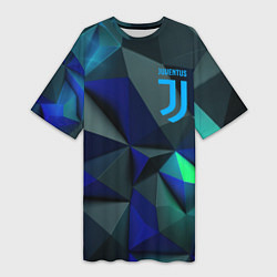 Футболка женская длинная Juventus blue abstract logo, цвет: 3D-принт