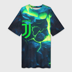 Женская длинная футболка Juventus green neon