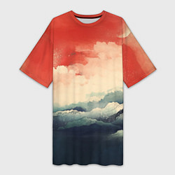 Женская длинная футболка Ретро пейзаж моря