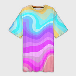 Женская длинная футболка Неоновая разноцветная волна