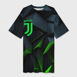 Футболка женская длинная Juventus black green logo, цвет: 3D-принт