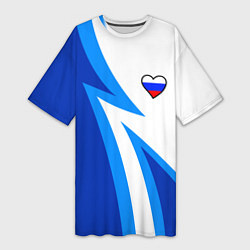 Футболка женская длинная Флаг России в сердечке - синий, цвет: 3D-принт