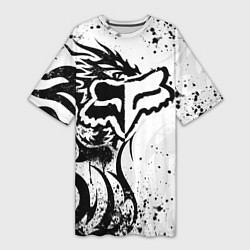 Женская длинная футболка Fox motocross - белый дракон