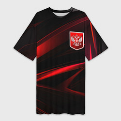 Женская длинная футболка Герб России красный и черный фон