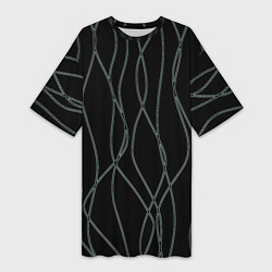 Женская длинная футболка Чёрный с кривыми линиями
