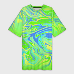 Женская длинная футболка Неоновая абстракция волны