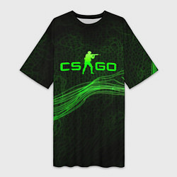 Женская длинная футболка CSGO green abstract