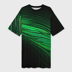 Футболка женская длинная Green neon lines, цвет: 3D-принт