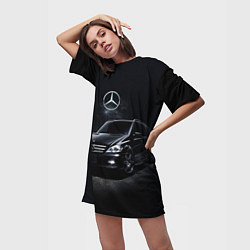 Футболка женская длинная Mercedes black, цвет: 3D-принт — фото 2
