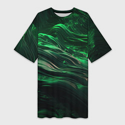 Футболка женская длинная Зеленые абстрактные волны, цвет: 3D-принт