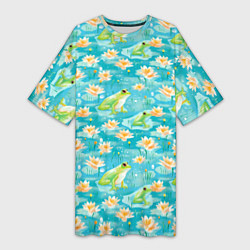 Женская длинная футболка Кувшинки и лягушки