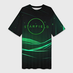 Женская длинная футболка Starfield green logo