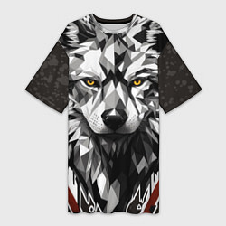 Футболка женская длинная Черный волк - полигональная голова зверя, цвет: 3D-принт
