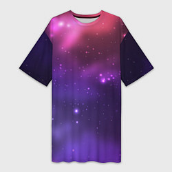 Женская длинная футболка Разноцветный космос - неоновое свечение