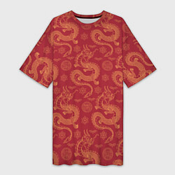Футболка женская длинная Dragon red pattern, цвет: 3D-принт