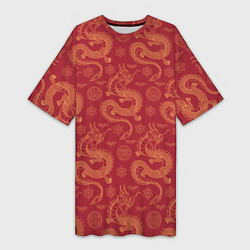 Женская длинная футболка Dragon red pattern